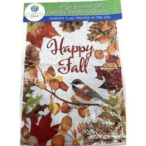 Happy Fall Garden Flag Bird Leaf Pinecone Floral Thanksgiving Farm Rustic Decor